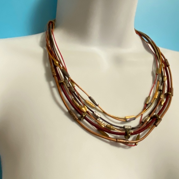 CHICO'S Multi-Strand Mixed Metals Red Copper Silver Tone Necklace - Picture 5 of 6